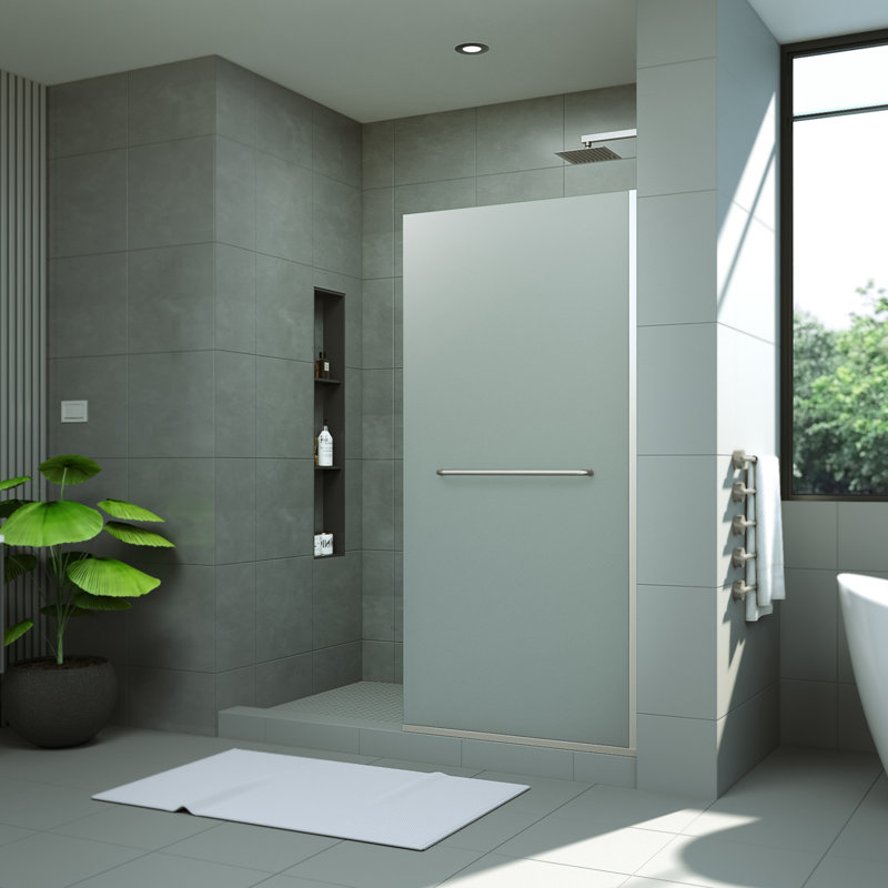 DreamLine Linea l 34 po x H 72 po Écran de douche sans cadre avec barre à serviettes, Nickel brossé