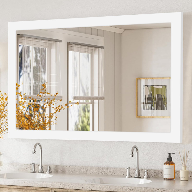 Wooden Frame Flat Mirror, 54" x 36", White