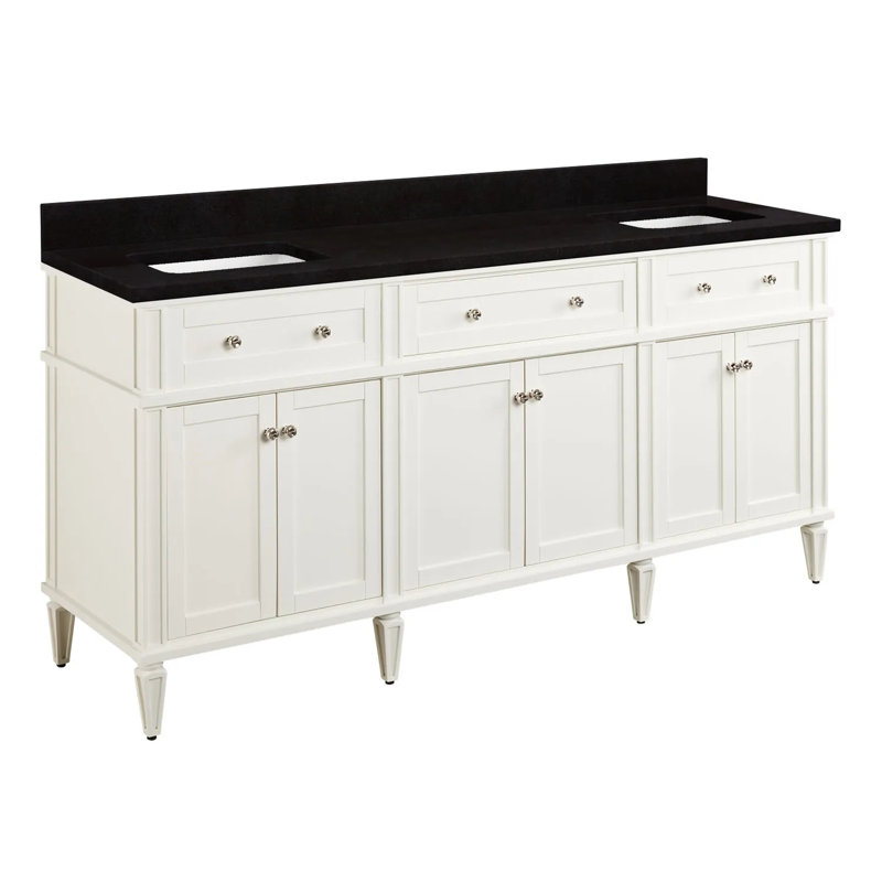 72" Elmdale Double Bathroom Vanity Set with Rectangular Undermount Sinks, Arctic White Quartz, Soft White, No Drillings