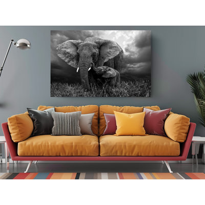 " African Elephant Baby And Mom, Elephant Animal Kingdom Wall Design Painting Canvas Print Art Decor "