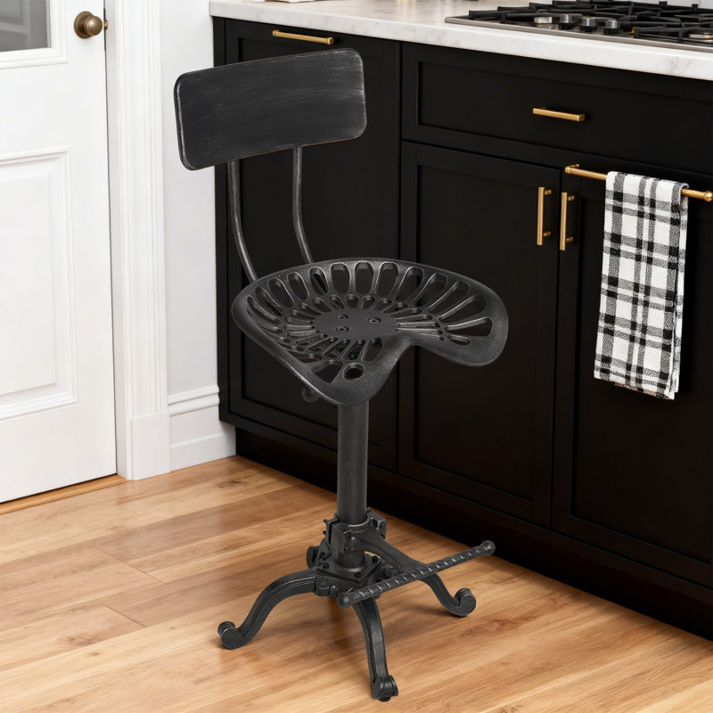 Ensemble de 1 tabouret ajustable industriel en fonte rétro avec dossier - finition fer rouillé, 1