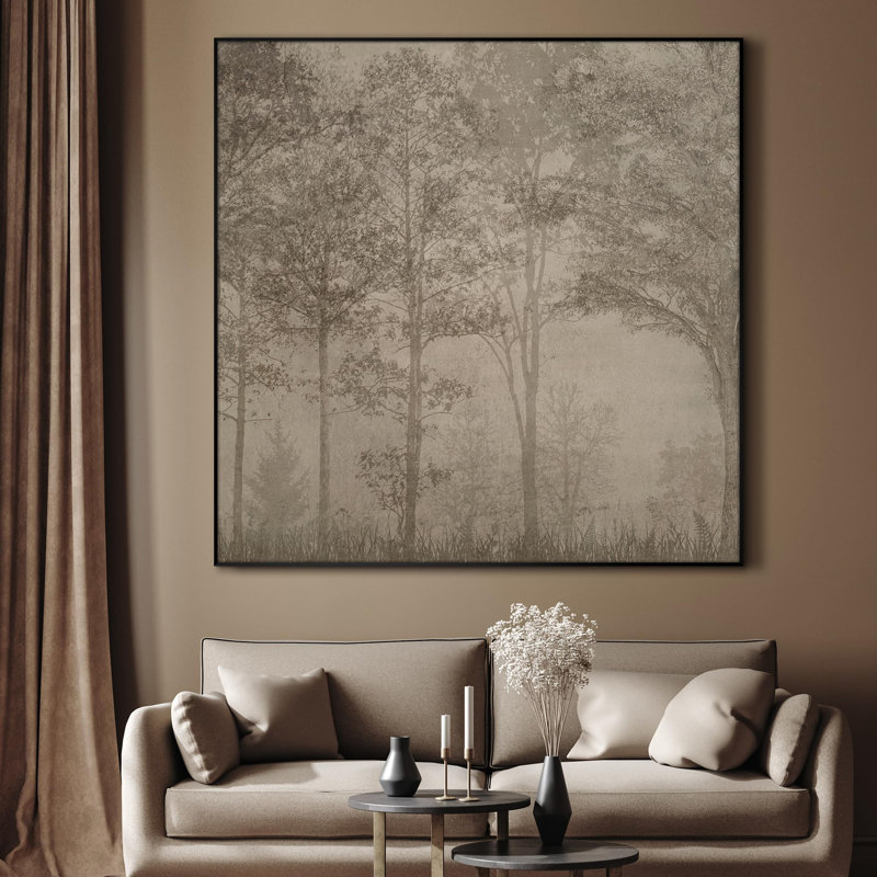 Extra Large Wall Art Fabric Print - Muted Woodland Trees in Fog Artwork Decor for Living Room or Bedroom - "Frame Assembly Required (Unfinished Frame)"