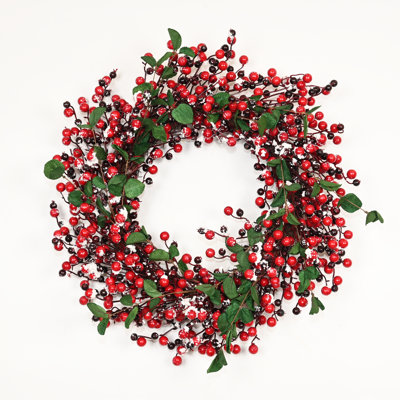24" Artificial Farmhouse Greenery Foliage Frozen Red Berries Christmas Front Door Wreath Xmas Winter Holidays Decor
