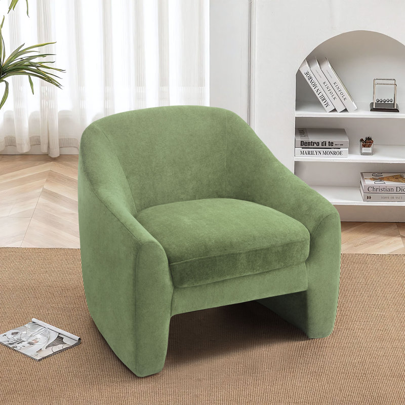 Fauteuil demi-tonneau rembourré Esly, Chenille verte
