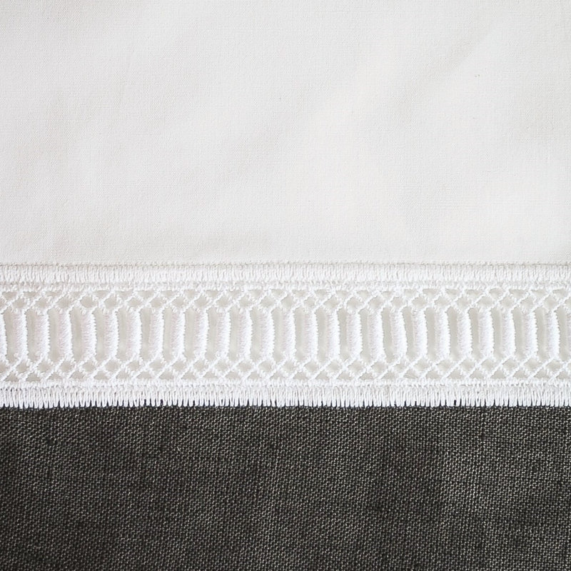 Linea Linen Tablecloth, White/Gray, 144" L x 72" W