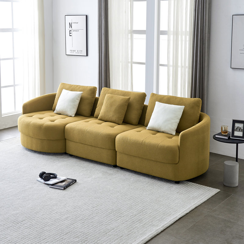 Canapé modulaire 3 pièces Edrikas, Accoudoir à gauche (vu de face), Mélange de polyester jaune