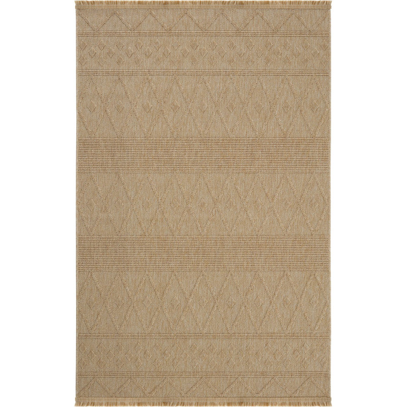 Hasir Beige Wicker Textured Cut Pile Rug, Rectangle 3'11" x 5'11"