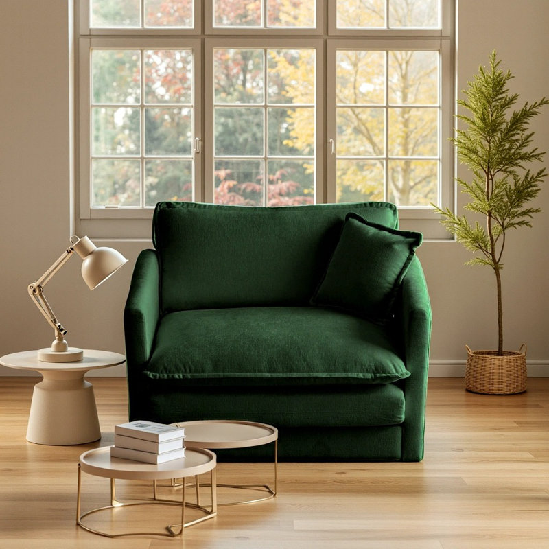 Canapé modulaire simple avec repose-pieds Chenille, Chenille verte