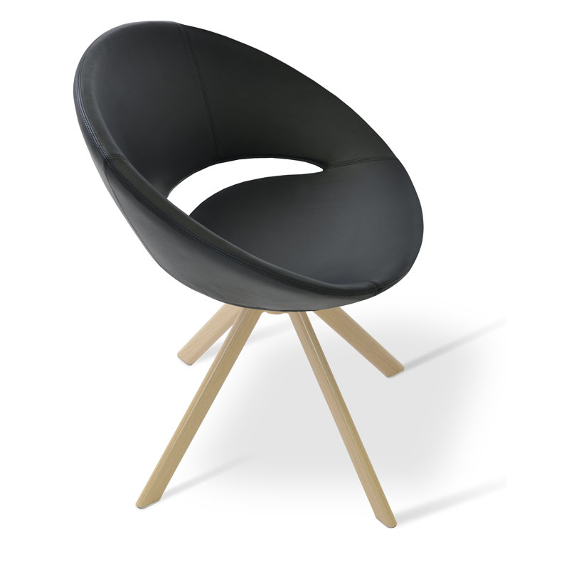 Crescent Metal Solid Back Dining Chair, Black Faux Leather, Natural