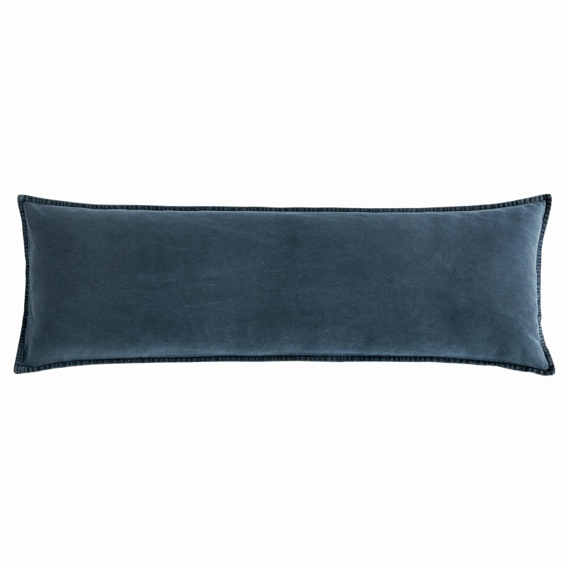 Stonewashed Cotton Canvas Solid Color Classic Chic Modern Rustic 14x42 Long Lumbar Pillow, Denim
