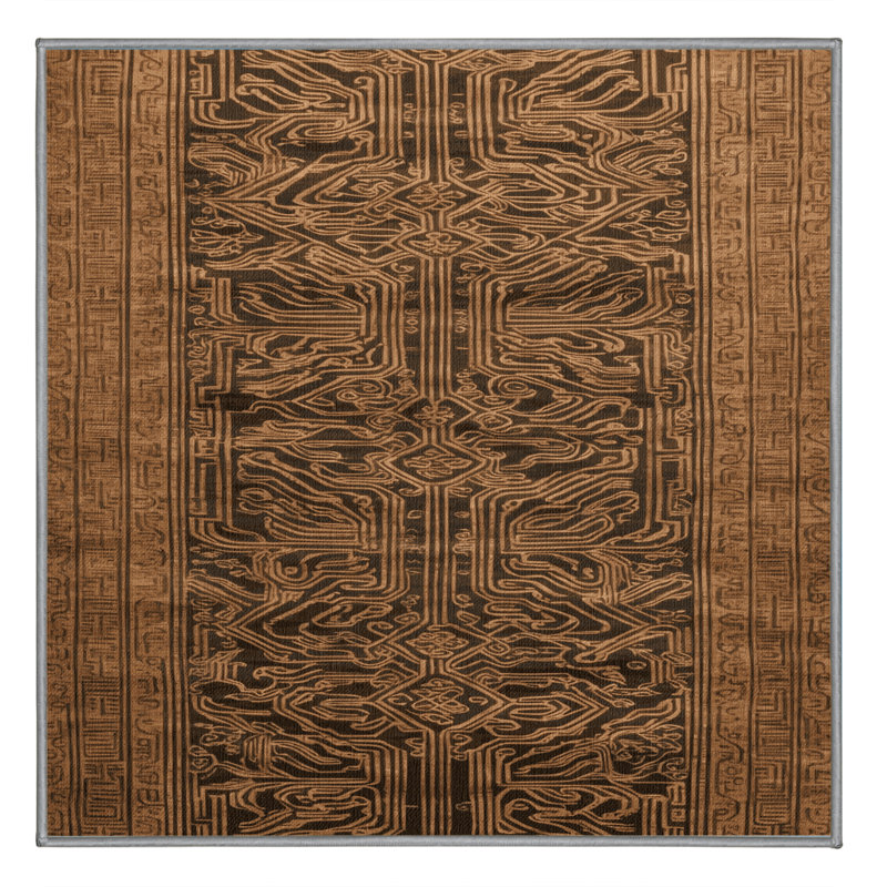 Tapis art déco brun lavable à la machine, Carré 3 pi