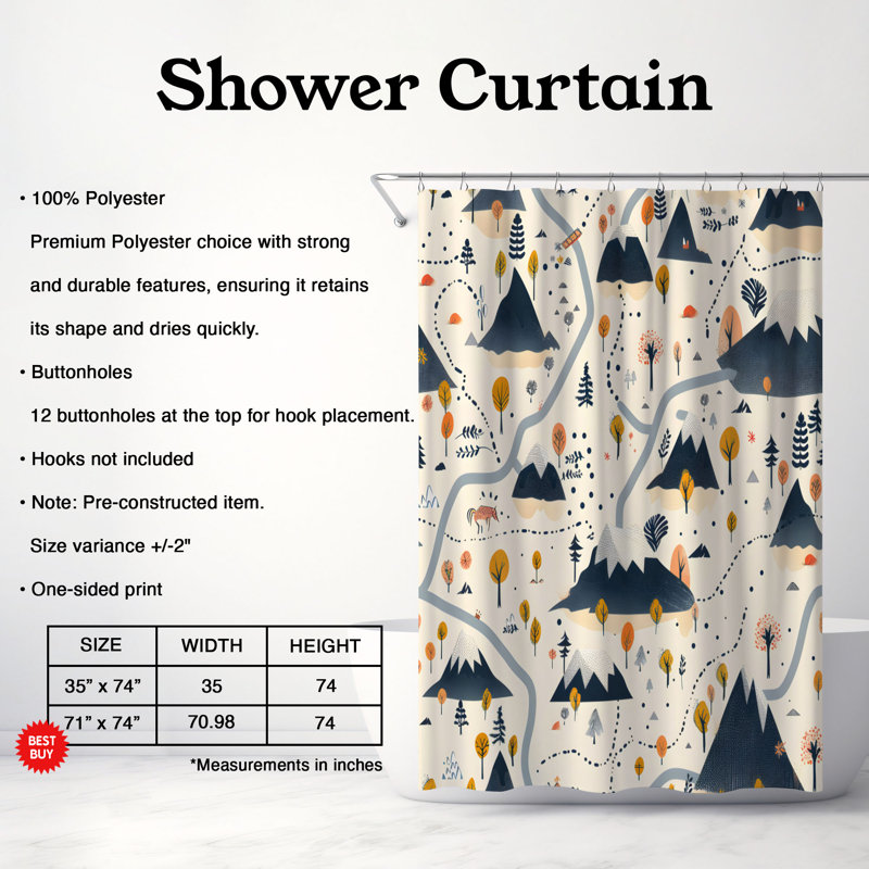 Enchanted Cartographie - Rideau de douche haut de gamme, H 74 po x l 71 po