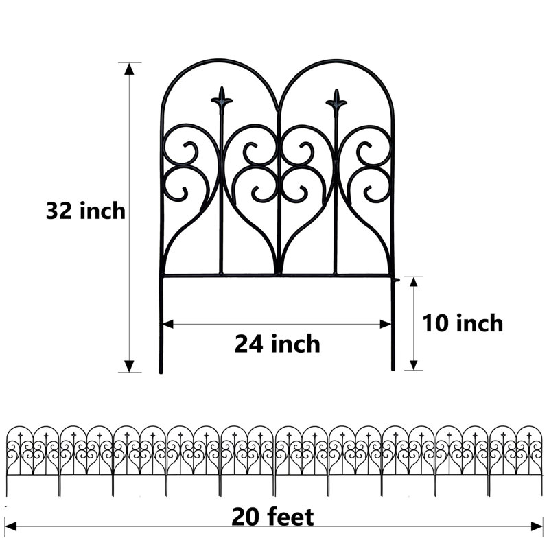 Clôture de jardin décorative 32 po (H) x 20 pi (L) Barrière d'extérieur en métal antirouille pour chien