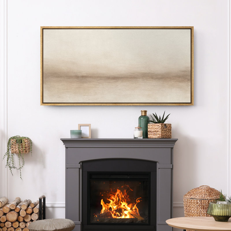 Large Framed Canvas Print Wall Art - Beige Abstract Landscape Print for Modern Neutral Home Decor, 30" H x 60" W, Natural