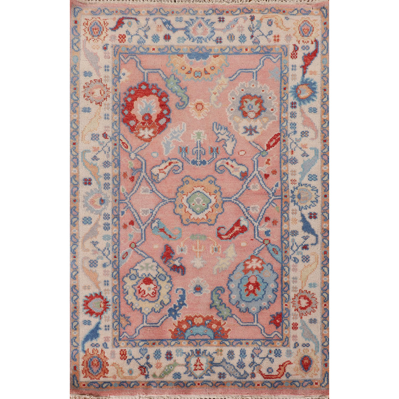 Tapis oriental fait à la main à motif floral Oushak 4 x 6