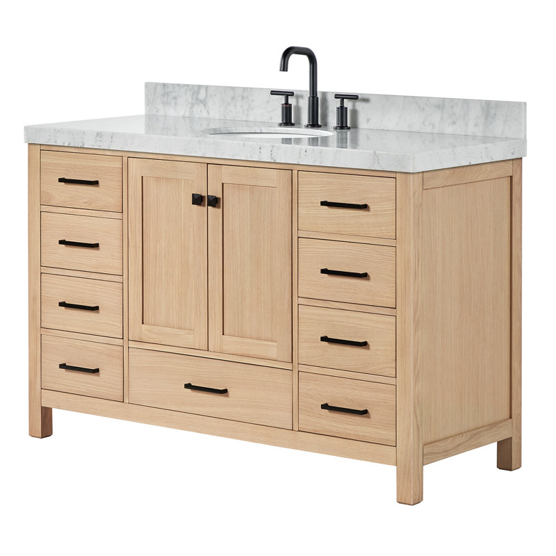 Flynt 49" Single Bathroom Vanity Set, Oak, White