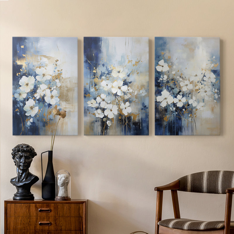 Floral Study Series XCI - Ensemble de 3 toiles tendues avec châssis - Prêt à être accroché, H 27 po x l 18 po