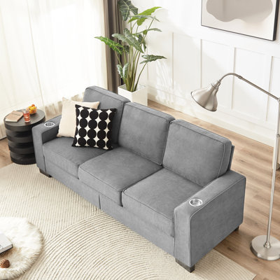 3 With Fabric - Gray, For Living Room, Bedroom, Office, Spring Cushions 83.86" Bedroom Cup Holders, Gray Modern Unique Design