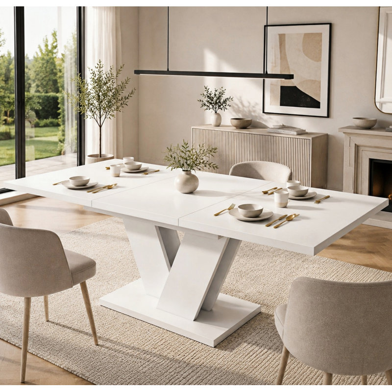 Extendable Dining Table 4-6 Seater V-Shaped Legs, White
