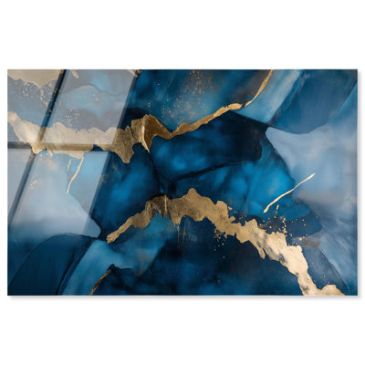 Art mural acrylique bleu foncé texturé avec toucher III par Art Remedy, prêt à être accroché