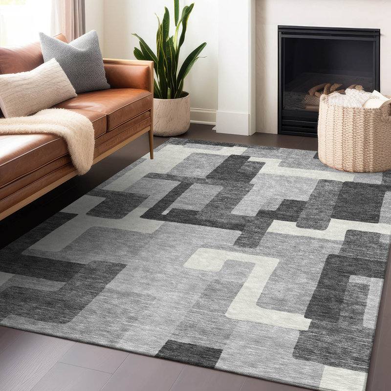 Premium Machine Washable Tweedy Gray Rug, Rectangle 2'6" x 3'10"