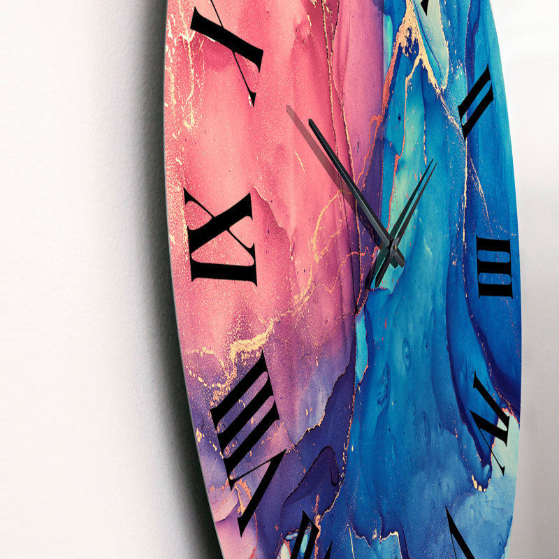 Rouge et bleu liquide Art I - horloge murale moderne, Moyen