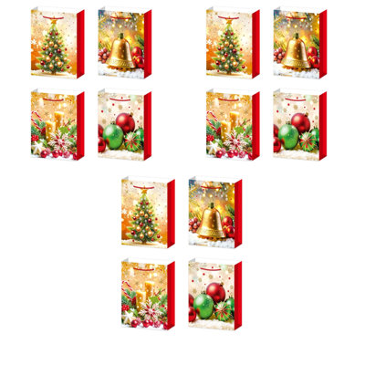Christmas Gift Bags (Gold Decorations) (Asstd) (X-Large) - Set Of 12