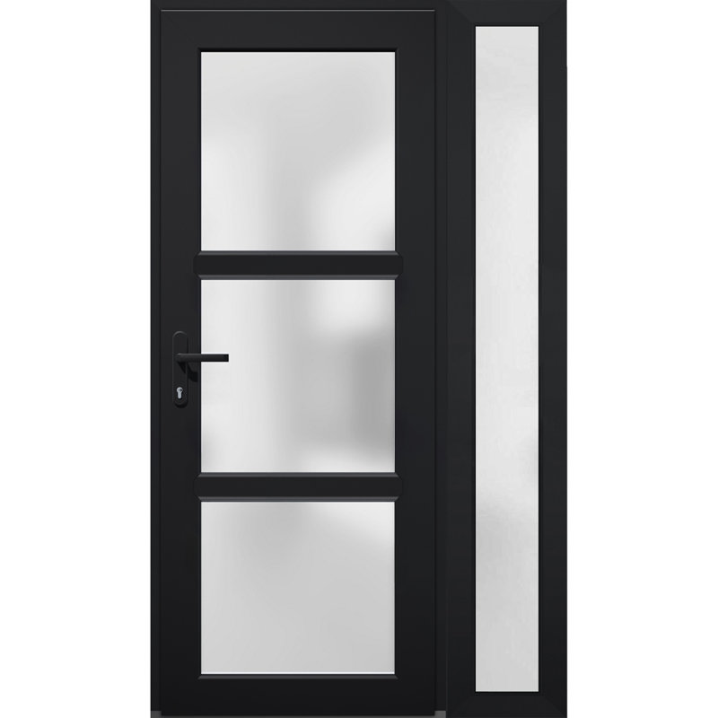 Façade extérieure pré-montée Fibre de verre verre givré / Manux 8552 noir mat / Fenêtre latérale extérieure / Bureau Portes d'entrée commerciales et résidentielles Garage de garage-W30 + 14 po x H80 po -Ins droite