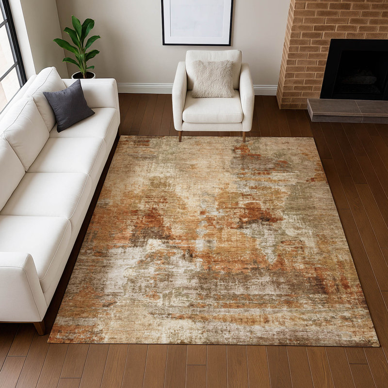 Premium Machine Washable Mayfield AMF2300 Abstract Rug, 10' x 14', Copper