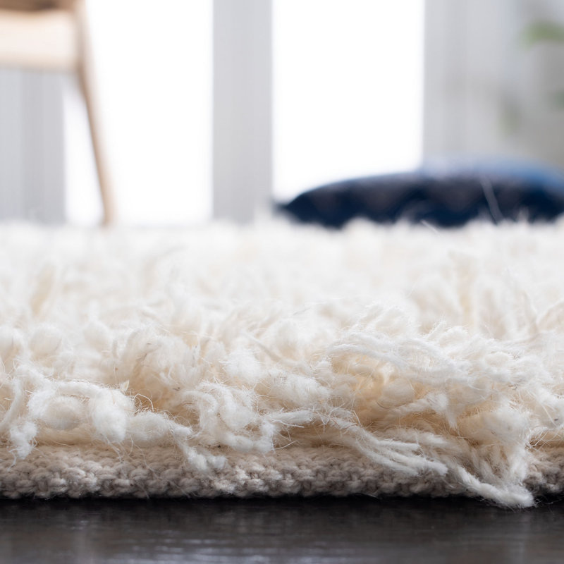 Tapis en laine ivoire tissé à la main Delane, Carré 6 pi