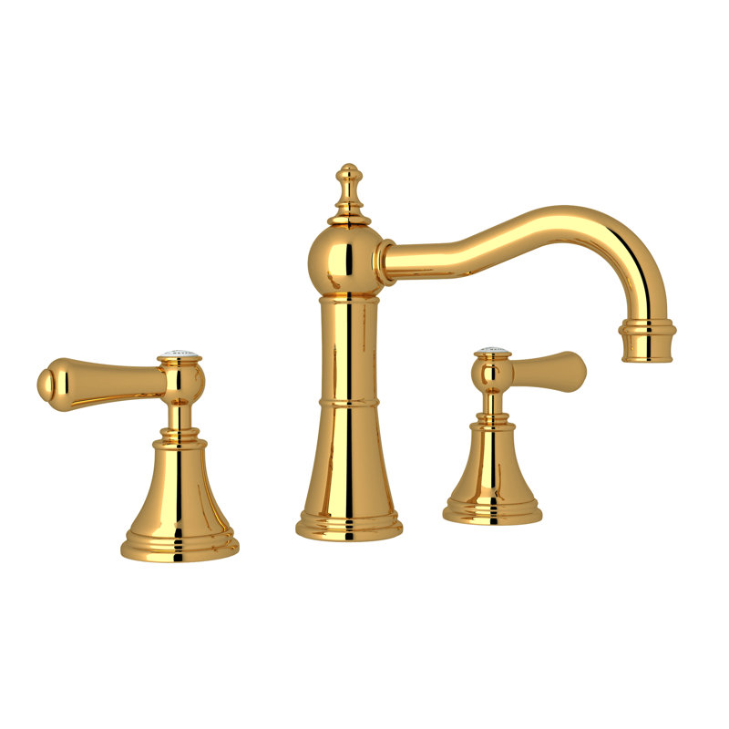 Georgian Era Widespread Lavatory Faucet with Column Spout, Unlacquered Brass, Lever