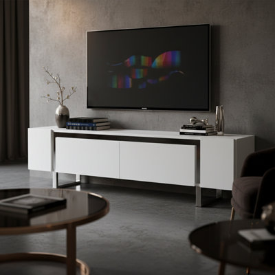 Metal Sled Base Legs Unique TV Stand For Tvs Up To 78'' With Reflective Stripe