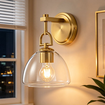Applique murale moderne 1 lumière avec abat-jour en verre transparent