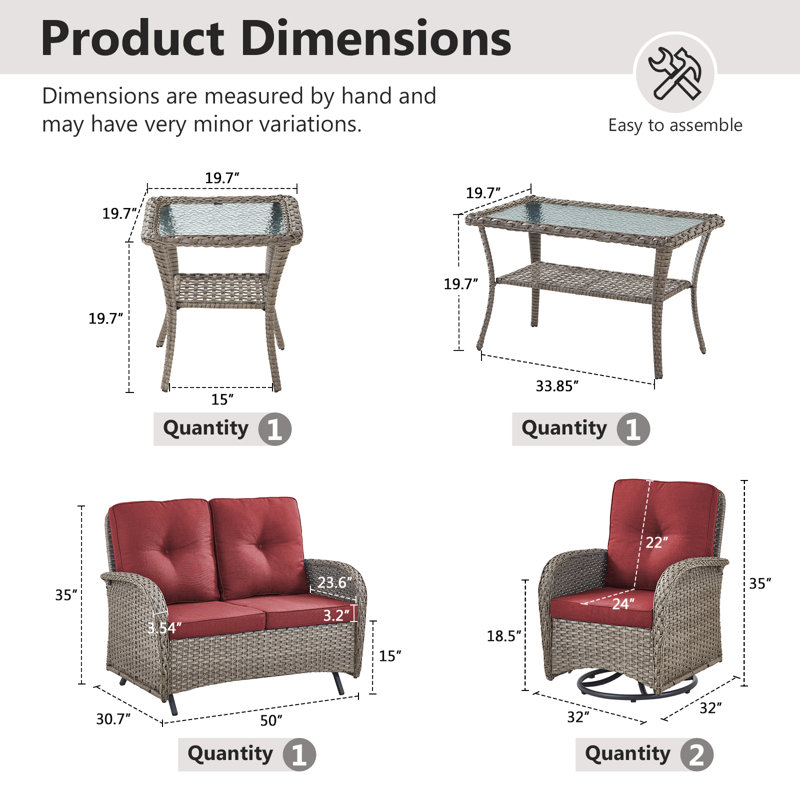 Cet ensemble de conversation d'extérieur fabriqué à la main 5 pièces confère à votre porche ou à votre patio un charme intemporel et une élégance naturelle. L'ensemble comprend une causeuse coulissante, 2 chaises pivotantes classiques, une table d'appoint et une table basse, en osier de polyéthylène tissé à la main