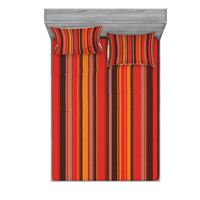 Microfiber Striped Sheet Set, Full/Double Sheet Set with Fitted Sheet, Wavy Horizontal Lines Chevron