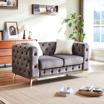 59,73 po - Velours perceptible, boutons, 2 coussins, pieds en métal, coussins en mousse à ressorts, capitonnage à motif de losanges Home Interiors, pieds à blocs de couleur, caisses à usages multiples à haute densité