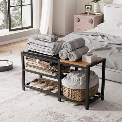 Holds Up to 570 lb，12 x 30.7 x 17.3Inches，3-Tier Shoe Storage Bench,Entryway Bench