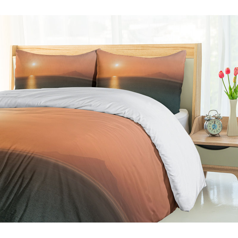King Size Orange Blue Sunset Ocean Duvet Cover Set