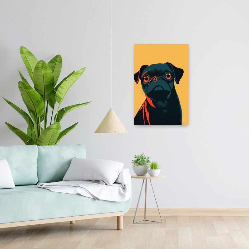 «Curious Pug Gaze», art mural moderne, H 24 po x l 16 po