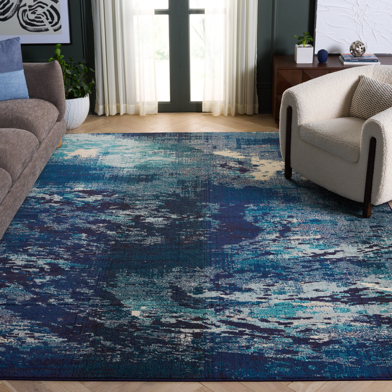 Tapis abstrait Mifflin Performance, Navy/Ivory, Rectangle 12 pi x 15 pi