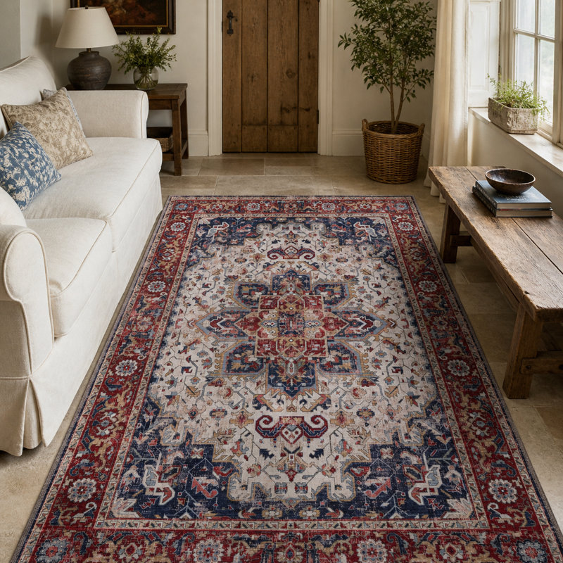 Vintage Look Cotton and Chenille Flatweave Area Rug, 160 cm round