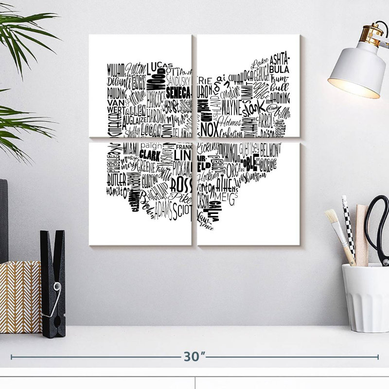 Carte de Aliaz, Ohio, typographie, H 18 po x l 18 po