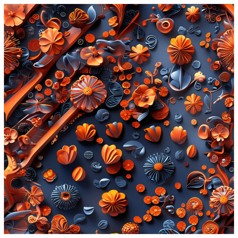 Couvre-lit matelassé à motif floral orange et bleu, Double