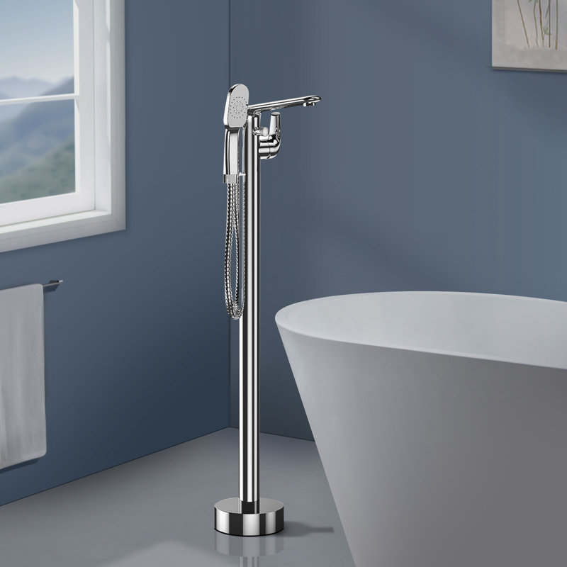 Robinet de baignoire autoportant avec douche à main à poignée simple Topcraft, Chrome chrome