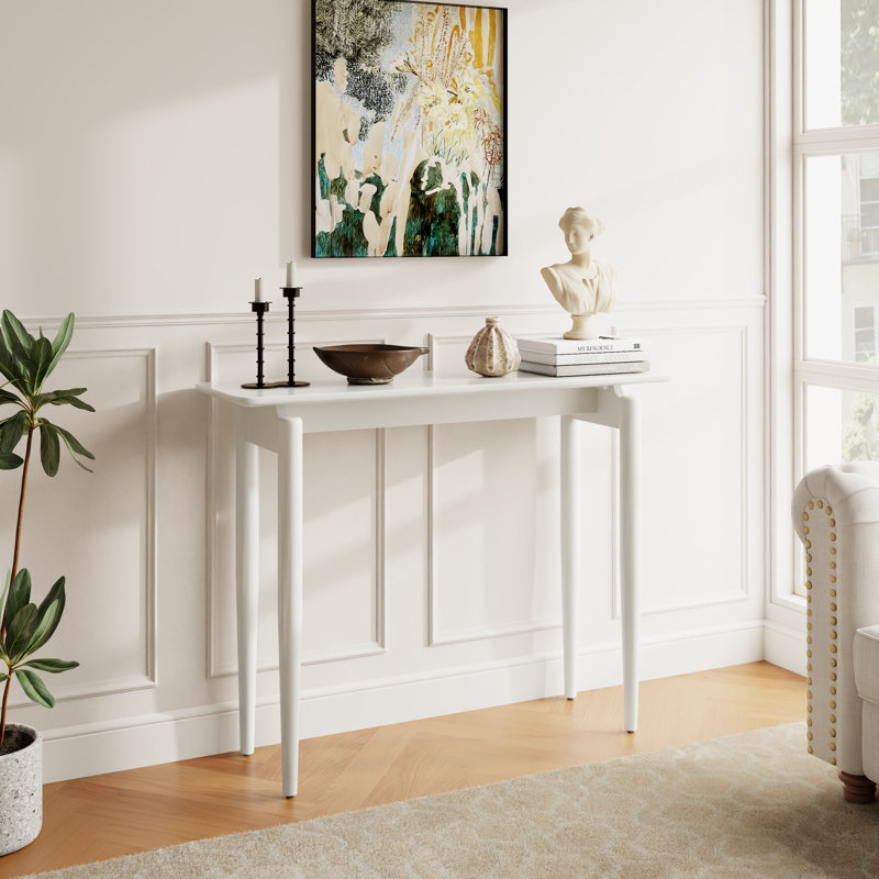 Console Adryell en bois massif minimaliste, table d'entrée moderne pour le couloir et le salon, Blanc,  L 39,27 po