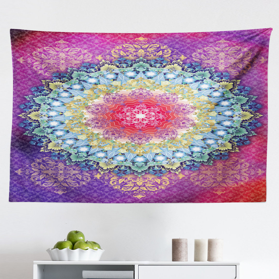 Ambesonne Mandala Tapestry, Arrangement With Geometric Zigzag Shape And Blossoming Flowers Bohemian Oriental, Fabric Wall Hanging Decor For Bedroom Living Room Dorm, 28" X 23", Multicolor East Urban Home 