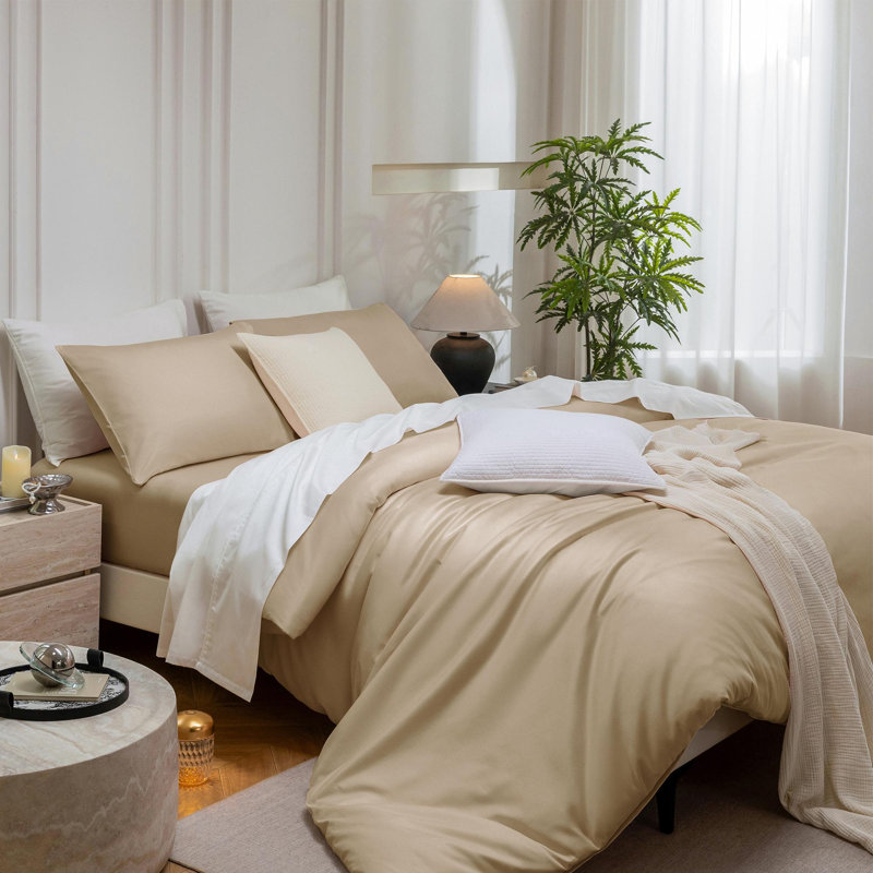 Ensemble de housse de couette MooMee, Housse de couette pour très grand lit et 2 taies , Champagne