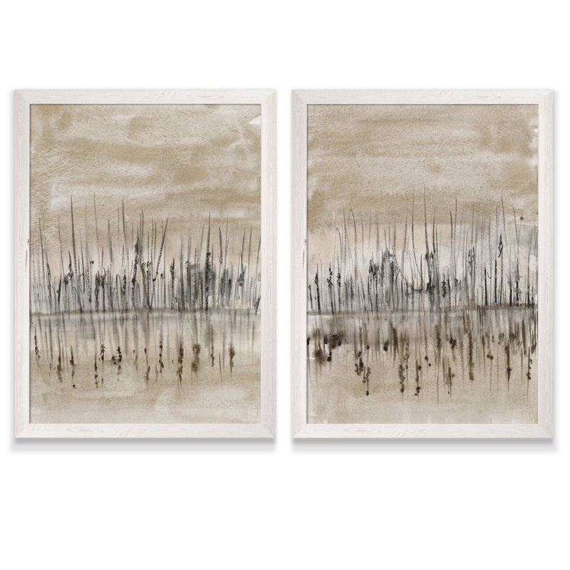 «Marshline Reflection I» par Vincent Van Gogh, ensemble de 2 cadres sur toile, H 20 po x l 32 po, Toile encadrée, Blanc