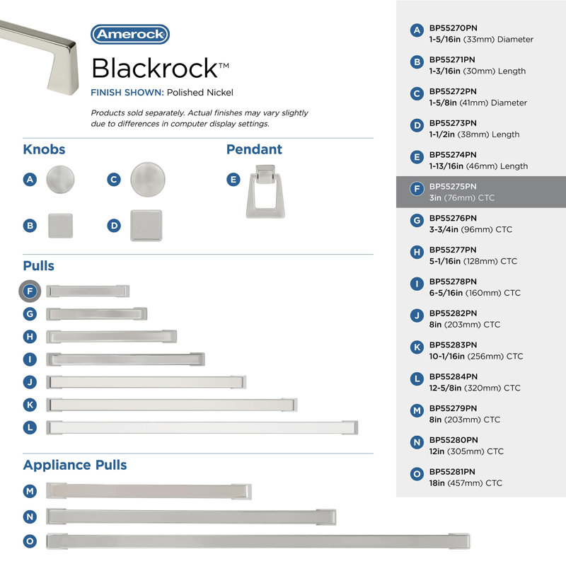 Poignée de meuble Blackrock 76 mm (3 pouces) d'entraxe, en nickel poli, 3", Nickel poli