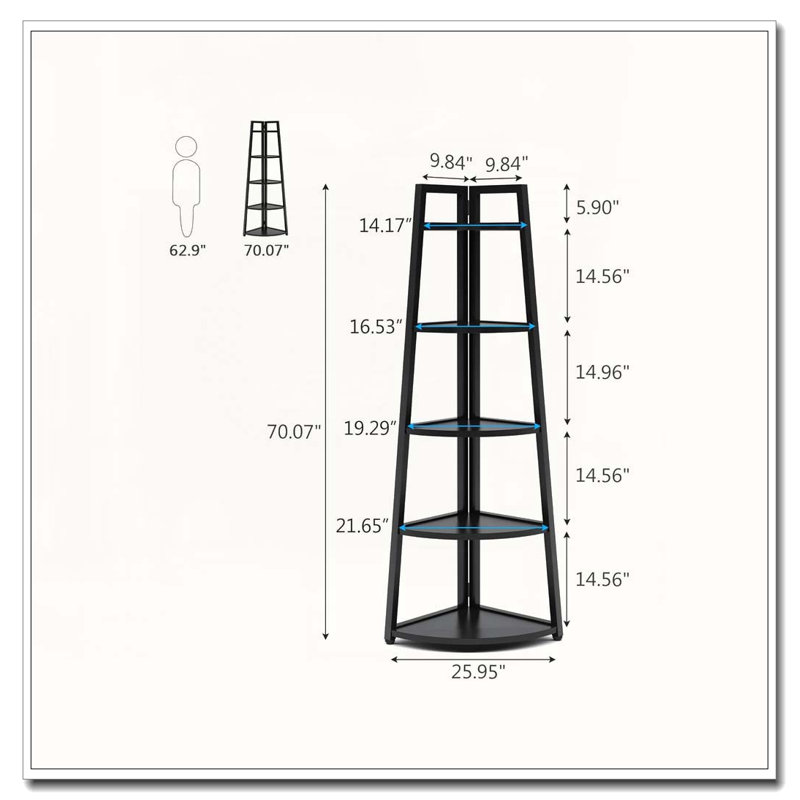70.07" Tall Corner Shelf, 5 Tier Rustic White Corner Bookshelf Bookcase Industrial Corner Ladder Shelf